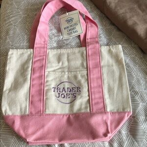 Trader Joe's 2026 Mini Pastel Canvas Tote Bag Pastel Pink BRAND NEW TAG